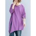 Art purple o neck cotton box top asymmetric hem Plus Size Clothing summer top