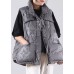 Grey zippered Pockets Print Winter Duck Down Sleeveless down vest