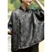 Vintage Black Stand Collar low high design Jacquard Silk Tops Batwing Sleeve