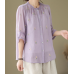 Plus Size Purple Embroideried Loose Fall Three Quarter sleeve Top