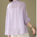 Plus Size Purple Embroideried Loose Fall Three Quarter sleeve Top