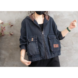 Handmade Black Hooded denim Coats Spring