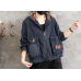 Handmade Black Hooded denim Coats Spring