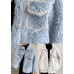 French Blue Button Faux Fur Winter Casual Coat