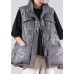 Grey zippered Pockets Print Winter Duck Down Sleeveless down vest