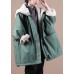 Fine Green Zip Up Pockets Patchwork Fleece Wool Lined Parka Jacket Winter