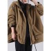 Unique Khaki Hooded drawstring Warm Fleece Jacket In Winter Winter