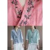 Chinese Style Lake Blue V Neck Double-deck Cotton Top Half Sleeve