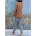 Vintage o neck cable khaki knit sweat tops plus size side open Sweater Blouse