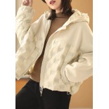 Luxury Beige hooded Patchwork Pockets Winter Duck Down Jackets