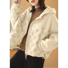 Luxury Beige hooded Patchwork Pockets Winter Duck Down Jackets