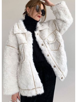 White thick Faux Fur Peter Pan Collar Winter outwear