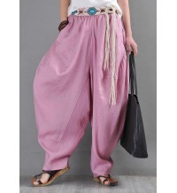 French Pink Purple Cotton Linen Casual Harem Pants Summer