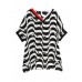 Plus Size Black V Neck Striped Low High Design Chiffon Tops Half Sleeve