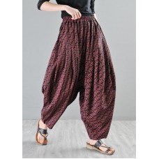 Stylish Red Print Linen Casual Harem  Pants Summer