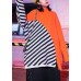 Oversized green patchwork striped knit sweat tops Loose fitting o neck Sweater Blouse