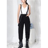 Art Black High Waist Pockets Carpenter Pants