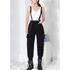 Art Black High Waist Pockets Carpenter Pants