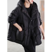 Boho Black Zip Up drawstring Duck Down Winter Coats