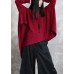 Loose red tops asymmetric hem oversized high neck blouse