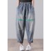 Casual Blue Elastic Waist Harem Summer Cotton Pants