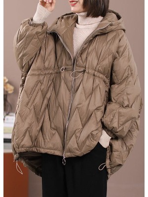 DIY Khaki Cinched Pockets Duck Down Winter down coat