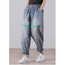 Casual Blue Elastic Waist Harem Summer Cotton Pants