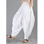 Vintage White Loose Cotton Linen Radish trousers Summer Pants