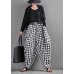 Elegant Black White Plaid Cotton Linen Harem Pants Summer