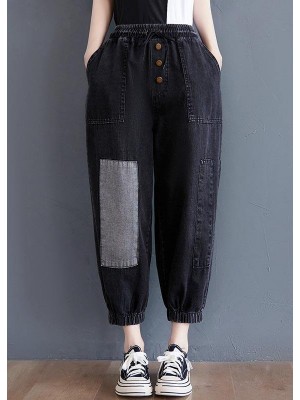 Comfy Black Patchwork jeans Summer Cotton